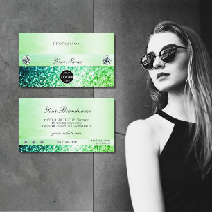 Shimmery Teal Green Glitter with Logo Professional Business Card