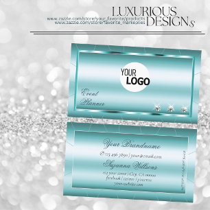 Shimmery Teal with Diamonds and Logo Glamourous Business Card