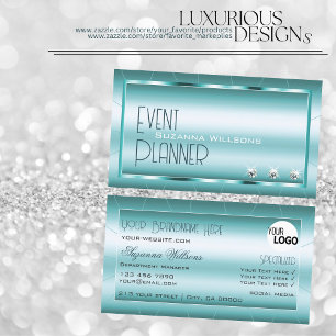 Shimmery Teal with Diamonds and Logo Stylish Business Card