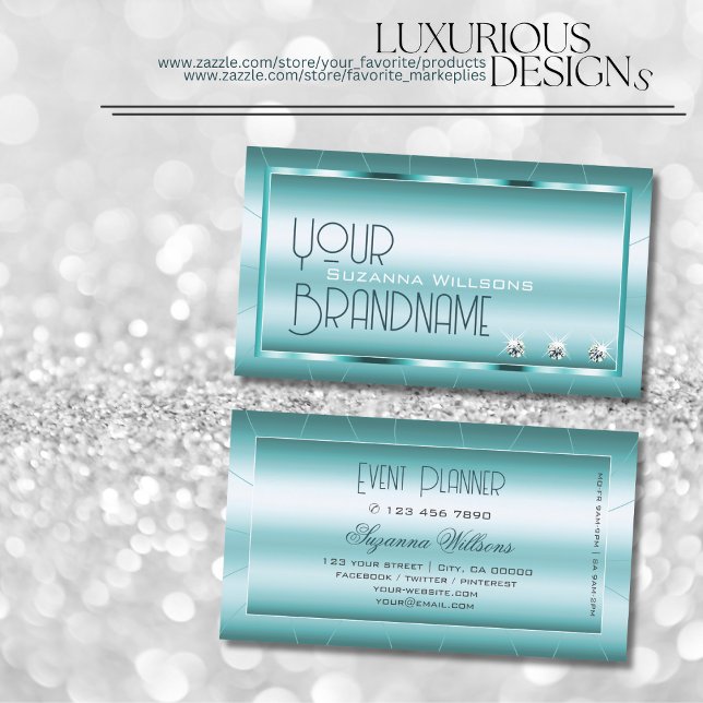 Shimmery Teal with Diamonds Outstanding Glamourous Business Card (Creator Uploaded)