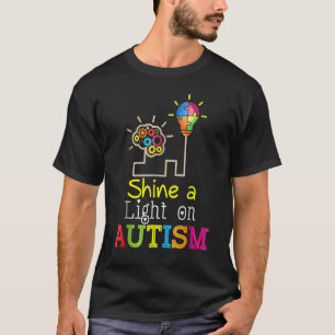 Shine A Light On Autism Puzzle Bulb Autism Awaren T-Shirt