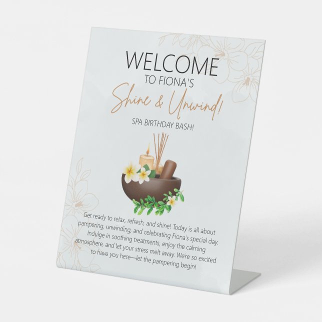 Shine and Unwind Spa Party Welcome Sign (Front)