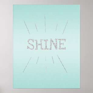Shine Aqua with Silver Glitter Poster