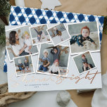 Shine Bright 7 Instant Photo Collage Hanukkah<br><div class="desc">This stylish and unique holiday card design features 7 instant photo collage and foil pressed greeting in the words, 'Shine Bright' in handwriting script calligraphy. The family name is located near the bottom. The back of the card is filled with a modern and abstract geometric 'star of david' pattern in...</div>