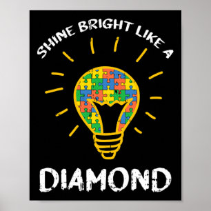Shine Bright Autism Awareness Cool Puzzle Kids Mum Poster