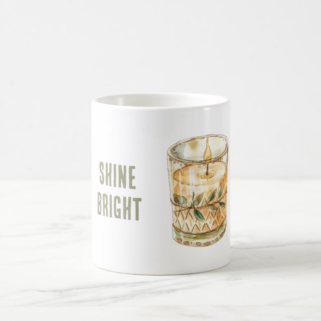 Shine Bright Candle Green Leaves Boho Coffee Mug (Center)