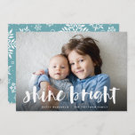 Shine Bright | Full Photo Hanukkah Holiday Card<br><div class="desc">Festive Hanukkah photo card features your favourite horizontal or landscape orientated photo in full bleed,  with "shine bright" overlaid in white hand lettered brush typography. Personalise the front of the card with your names and short holiday message.</div>