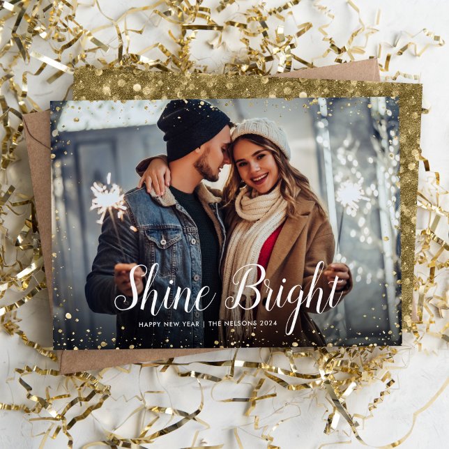 Shine Bright | Glitz Faux Glitter Photo Overlay Holiday Card (Creator Uploaded)