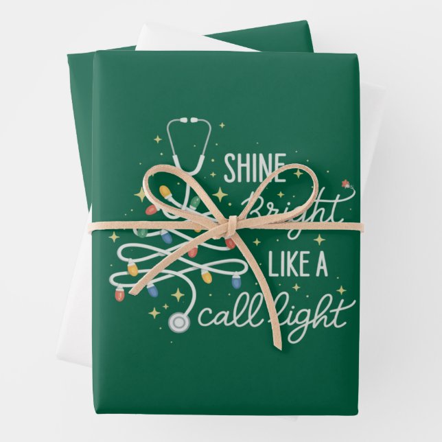 Shine Bright Like A Call Night Nurse Christmas Fun Wrapping Paper Sheet (In situ)
