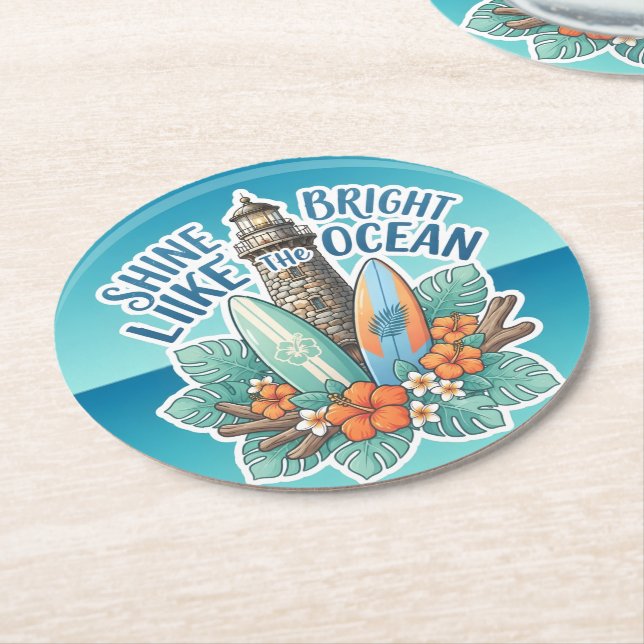 Shine Bright Like The Ocean Round Paper Coaster (Angled)