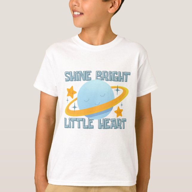 Shine Bright Little Heart – Cute White & Blue Kids T-Shirt (Front)