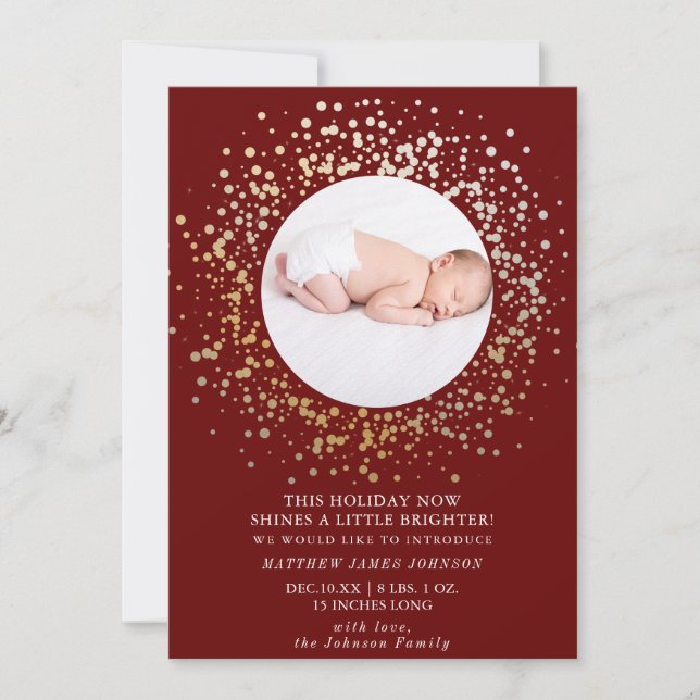 Shine Bright Modern Gold Holiday Christmas Newborn (Front)