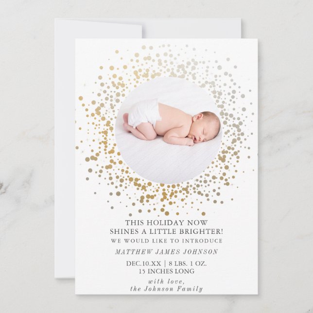 Shine Bright Modern Gold Holiday Christmas Newborn Card (Front)