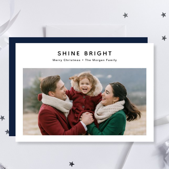 Shine Bright Modern Minimalist Christmas Photo Holiday Card (Creator Uploaded)
