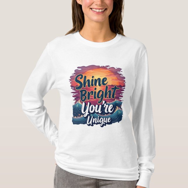 "Shine Bright, You’re Unique!" Sunset Ocean Tee (Front)