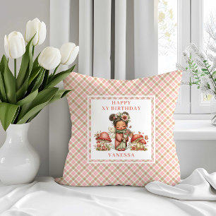 Shine Fairy Pink Floral Girl Birthday Throw Pillow