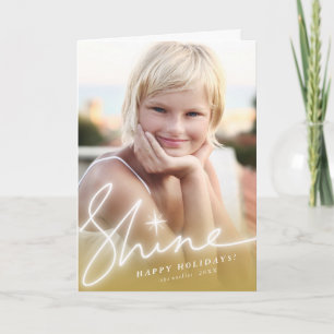 Shine Glow Handwriting Script Gold Ombre Photo Holiday Card