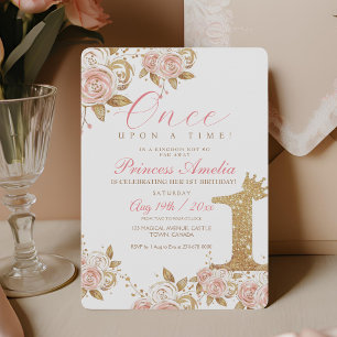 Shine Gold Princess 1st Birthday Party First Invitation