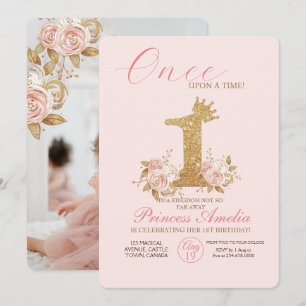 Shine Golden Crown Princess First Birthday Party Invitation