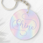 Shine inspirational soft pastel rainbow key ring<br><div class="desc">Trendy keychain featuring the text "shine" in light purple on a soft pastel rainbow pattern background.</div>