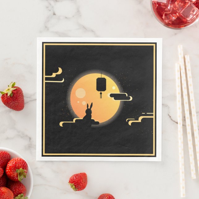 Shine Moon Rabbit- Black Sky Mid-Autumn Festival Napkin (Insitu)
