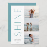 Shine On | Modern 3 Photo Collage Hanukkah Holiday Card<br><div class="desc">A chic and elegant Hanukkah card design featuring three photos aligned at the right in a vertical layout. "Shine" appears alongside your photo in understated,  modern type. Personalise with your family name and custom Hanukkah greeting beneath for the perfect finishing touch to these cool minimalist 2021 photo cards.</div>