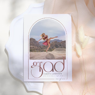 Shine Rose Gold Arch Typography 2 Photo Graduation Invitation