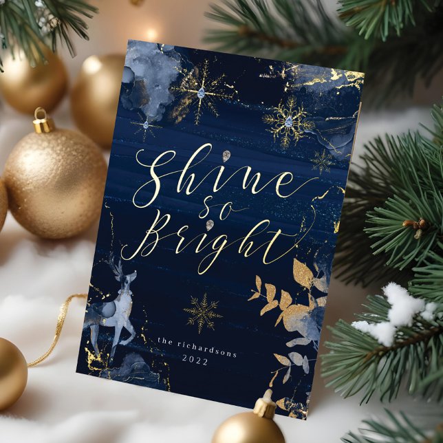 Shine So Bright Navy Gold Snowflakes & Reindeer (Shine So Bright Navy Gold Snowflakes & Reindeer Foil Holiday Card)
