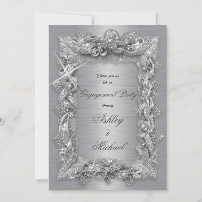 shine wedding silver jewellery foil diamonds lustr invitation (Front)