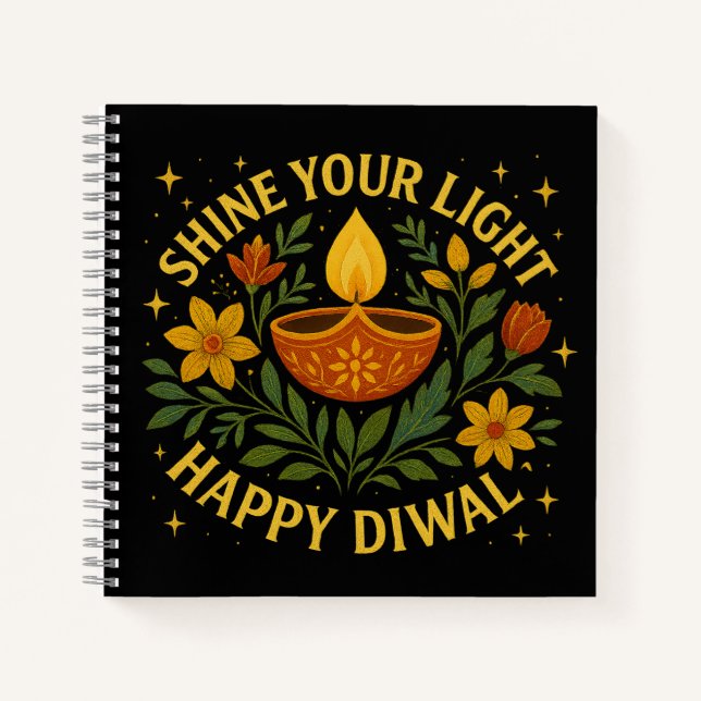 Shine Your Light – Happy Diwali Spiral Notebook (Front)