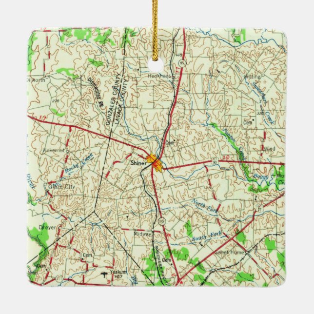 Shiner TX Topo Map Ceramic Ornament (Back)