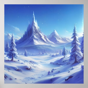 shining blue winter background with frozen scenery poster