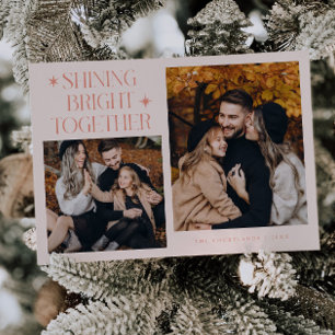 Shining Bright Stars Peach Multi Photo Holiday Card