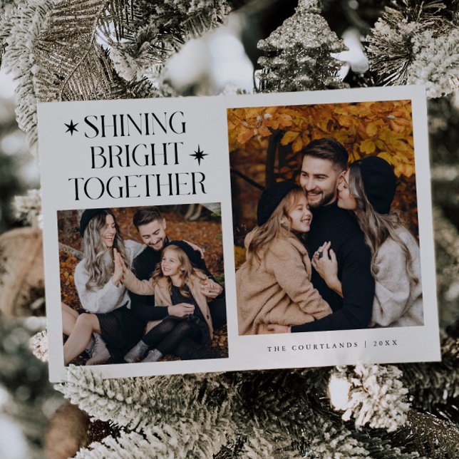 Shining Bright Stars White Multi Photo Holiday Card (Creator Uploaded)