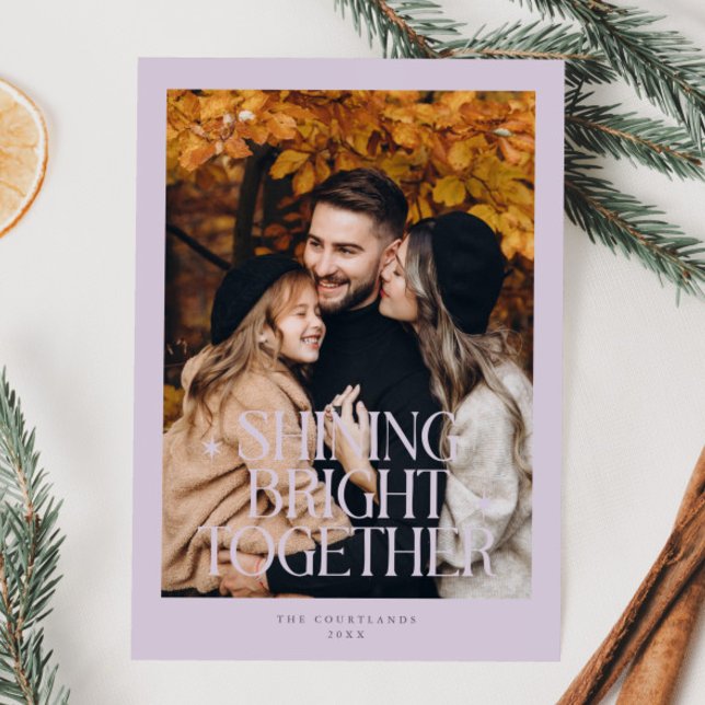 Shining Bright Together Photo Purple Holiday Card (Creator Uploaded)