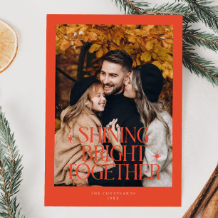 Shining Bright Together Photo Retro Red Holiday Card