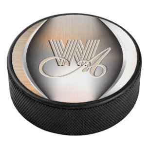 Shining brushed steel monogram  hockey puck