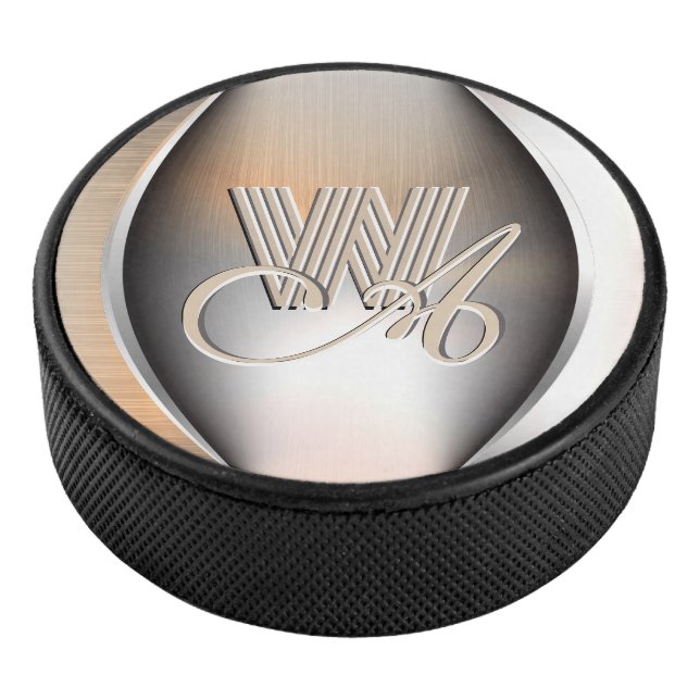 Shining brushed steel monogram  hockey puck (3/4)