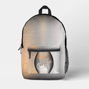 Shining brushed steel monogram printed backpack