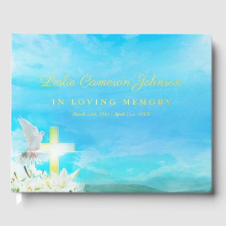 Shining Cross & White Dove In Loving Memory Guest Book
