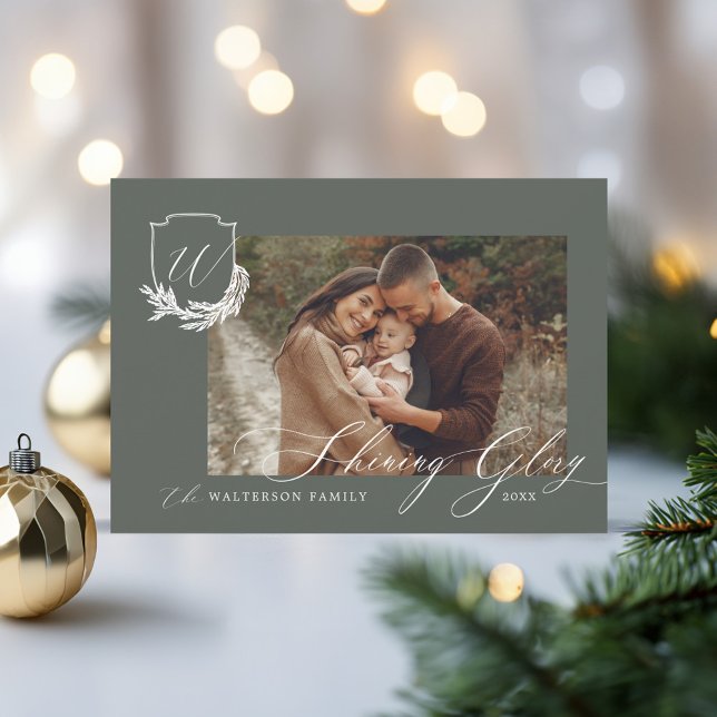 Shining Glory Winter Garland Monogram Crest Photo Holiday Card (Shining Glory Winter Garland Monogram Crest Photo Holiday Card)