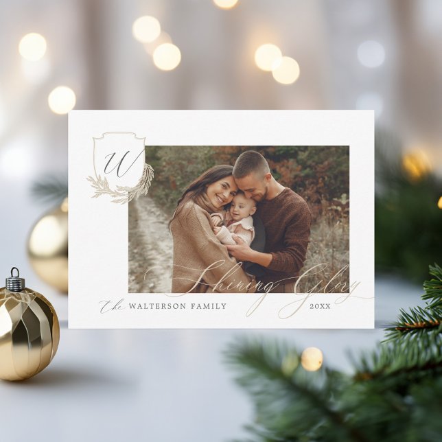 Shining Glory Winter Garland Monogram Crest Photo Holiday Card (Shining Glory Winter Garland Monogram Crest Photo Holiday Card)