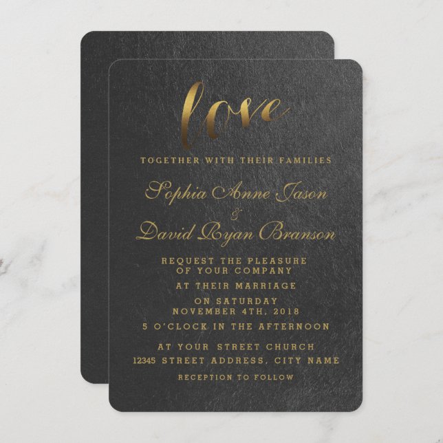 Shining Gold Foil Love Black Wedding Invite (Front/Back)