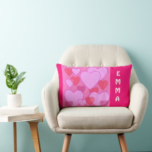 Shining heart Valentine pink personalised Lumbar Cushion