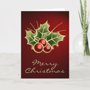 Shining Holly Berry Christmas design Holiday Card