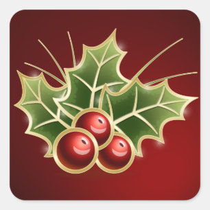 Shining Holly Berry Christmas design Square Sticker