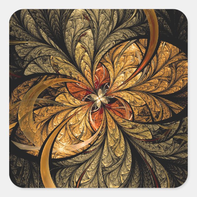 Shining Leaves Fractal Art Square Sticker (Front)