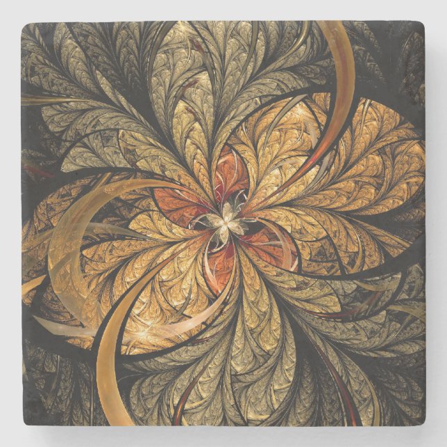 Shining Leaves Fractal Art Stone Coaster (Front)