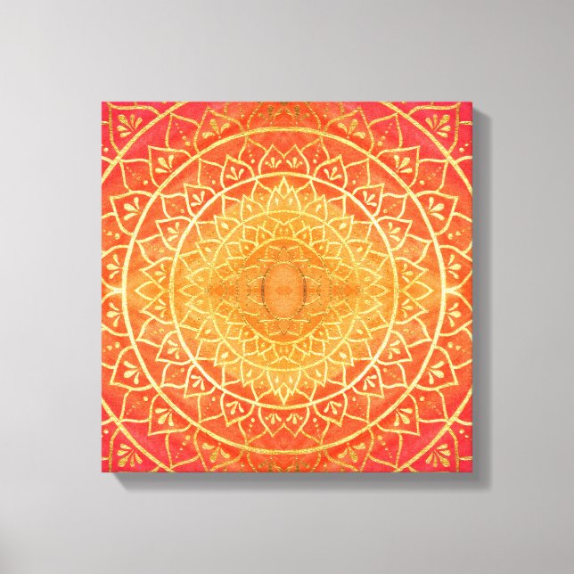Shining Orange Gold Red Mandala Pattern Canvas Print (Front)