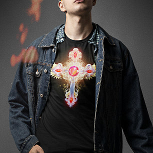 Shining Ornate Gold and Silver Adorned Holy Cross T-Shirt